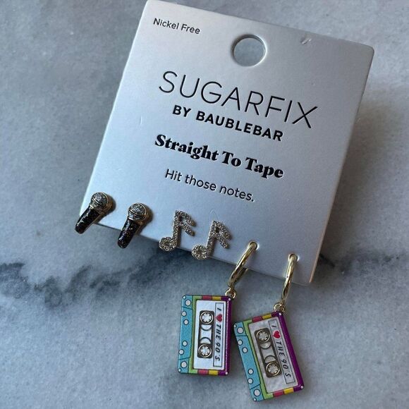 BaubleBar Jewelry - 5/$25 Sugarfix by BaubleBar Straight to Tape Music Themed Earring Trio Pack